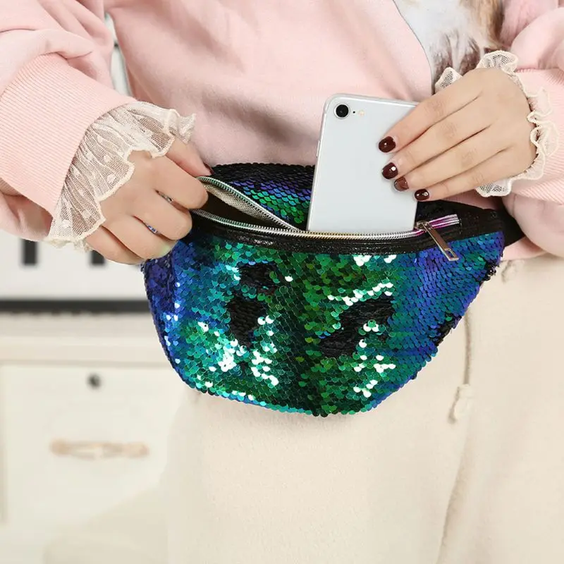 Для женщин пайетки телефон сумка талии поясная сумка Crossbody Сумка