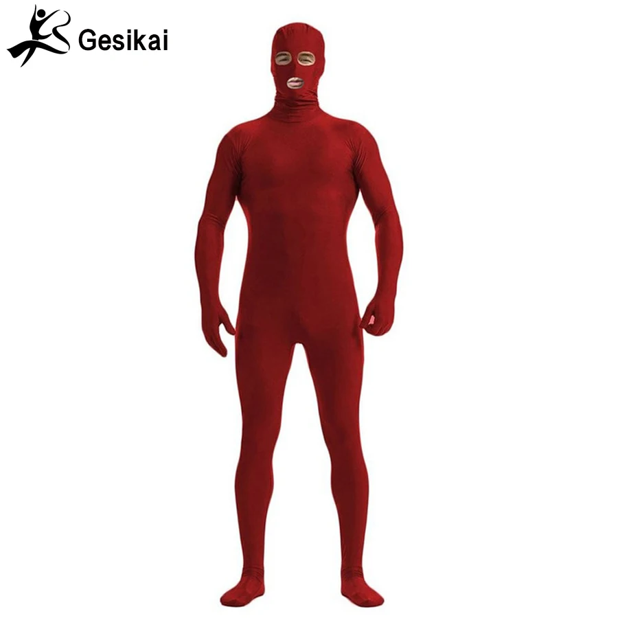 Men's Open Eyes and Mouth Zentai Full Bodysuit Custom Made Back Zipper Tights Suit Men's Fancy Full Bodysuit Halloween Costumes images - 6