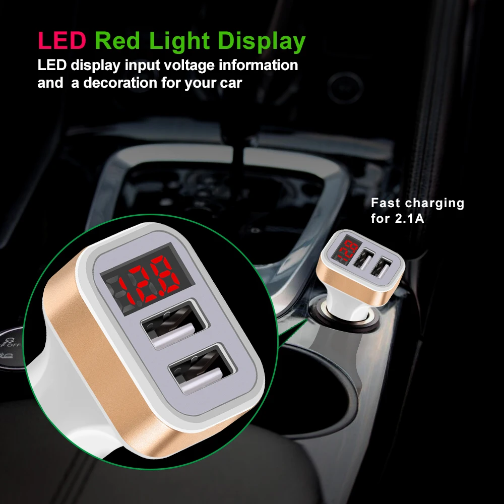 LED Red Digital Display Dual USB Car Charger For iPhone X Xiaomi Samsung S8 Voltage Monitoring Fast Phone Charging Universal (3)