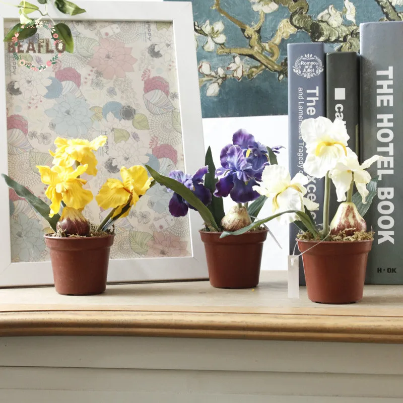 

3 colours 1Set Mini Artificial Flower Fake Iris Potting Silk Flowers bonsai for Wedding Home Party Decorative