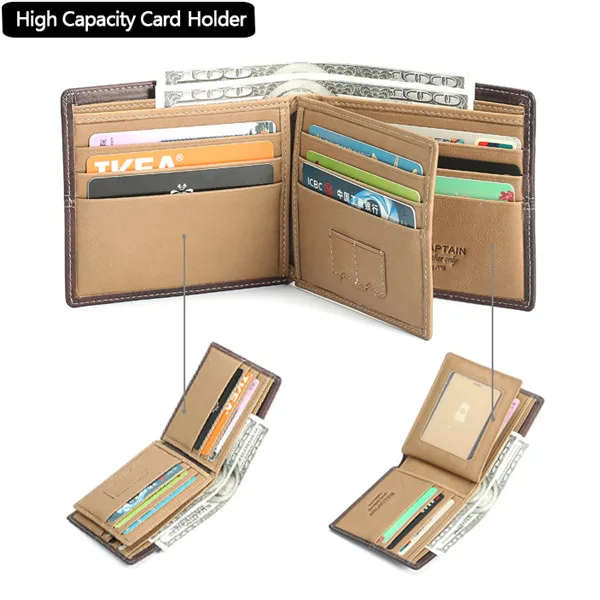 Bullcaptain<ALIMT >&reg;</ALIMT> Men Minimalist Wallet Bifold Genuine Leather Durable Wallet High Capacity Card Holder
