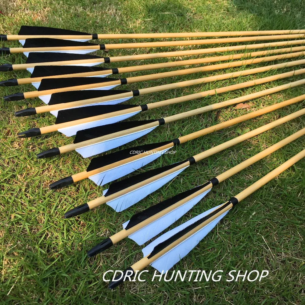 

12PK Latest Handmade Wood Arrows Parabolic Feather Target Fields Winding Nocks