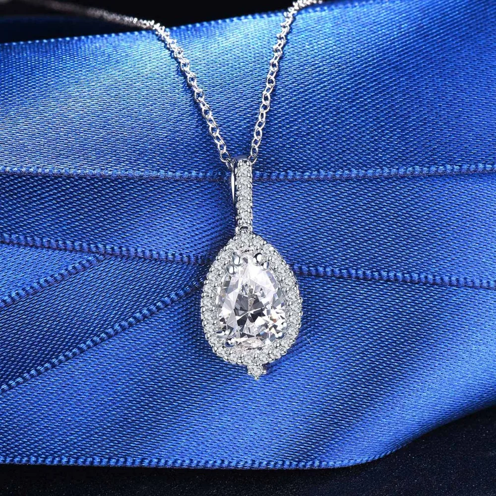 

Hutang fine 925 sterling silver teardrop pendant necklaces aaaaa cz cubic zirconia for women party engagement wedding jewelry