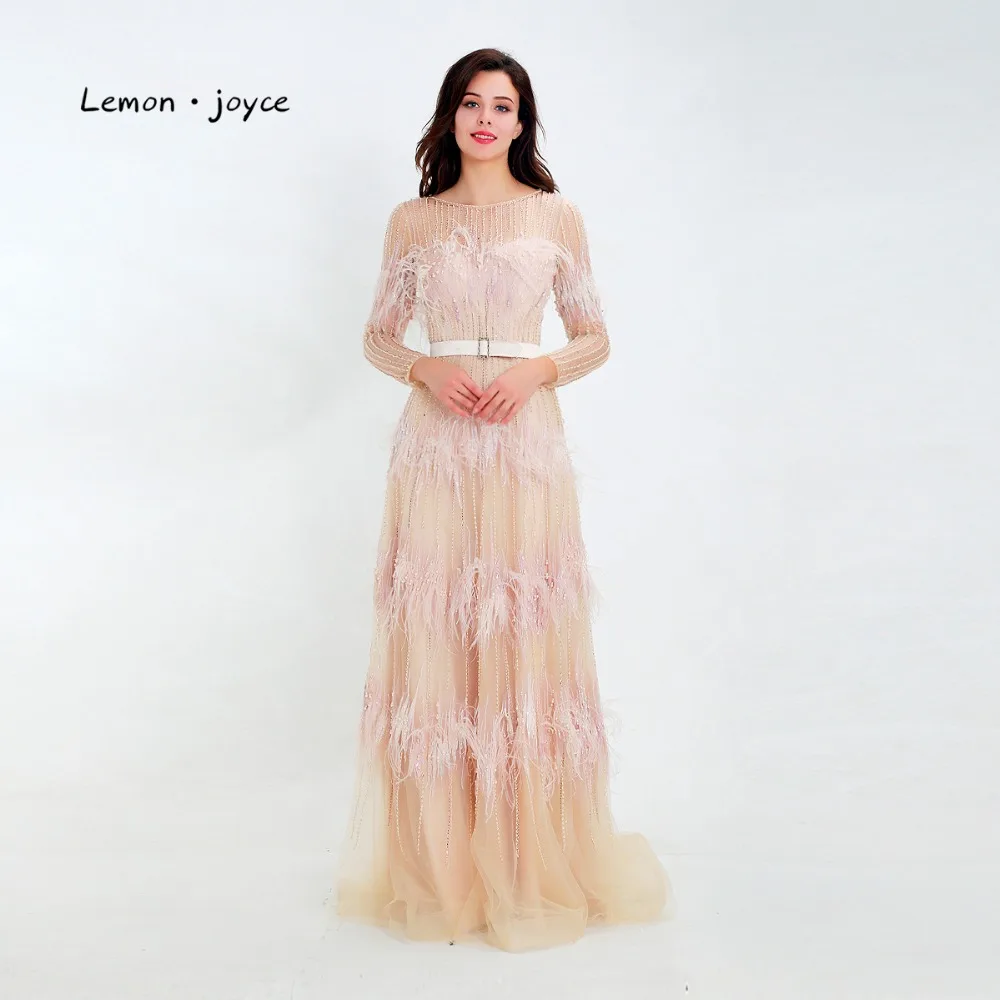 Lemon joyce Light платье для выпускного Шампань 2020 Иллюзия Тюль с бисером перья створки