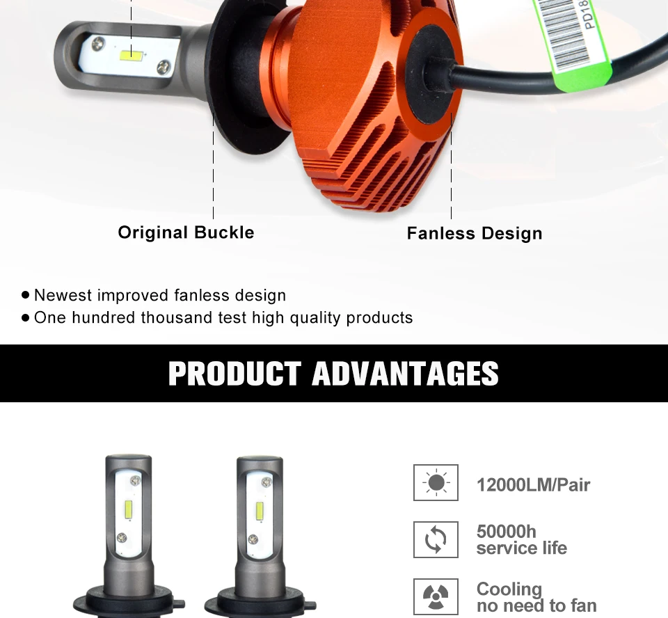 Aceersun H7 Hi lo Beam Fanless LED Car LED Headlight Bulbs 80W 12000lm Auto Headlamp 12v 24v for Renault Koleos Latitude Fluence (2)