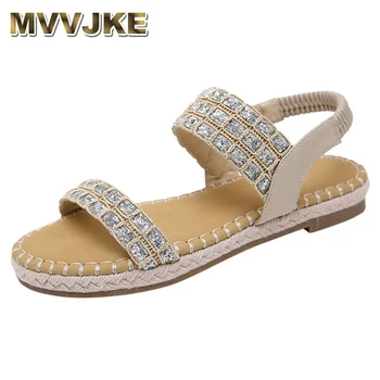 

MVVJKE Women Bohemian Sequin Hemp Cord Large Size Buckle Beach Roman Comfortable And soft Casual Sandals Shoes Lightweight