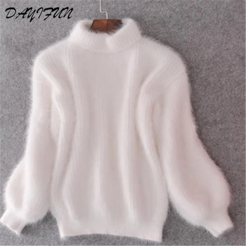 

2020 Winter Fashion Thickened Warm Turtleneck Mohair Female Sweater Lantern Sleeve Casual Solid Color Slim Simple Pullover C335