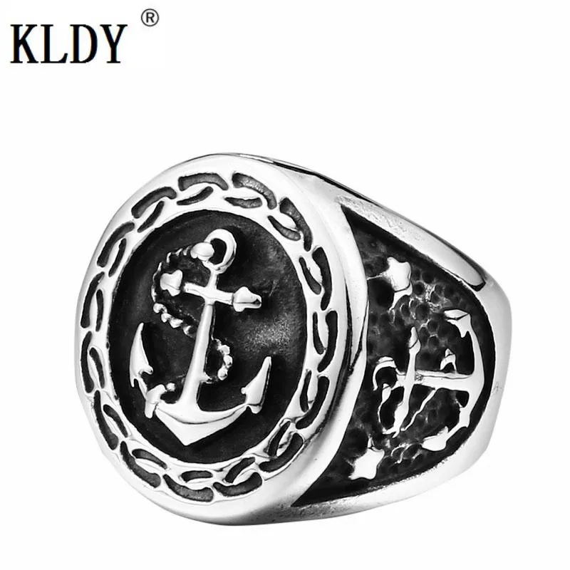 

KLDY viking anchor ring male women Biker silver stainless steel metal ring holder Viking punk personality boys men's jewelry