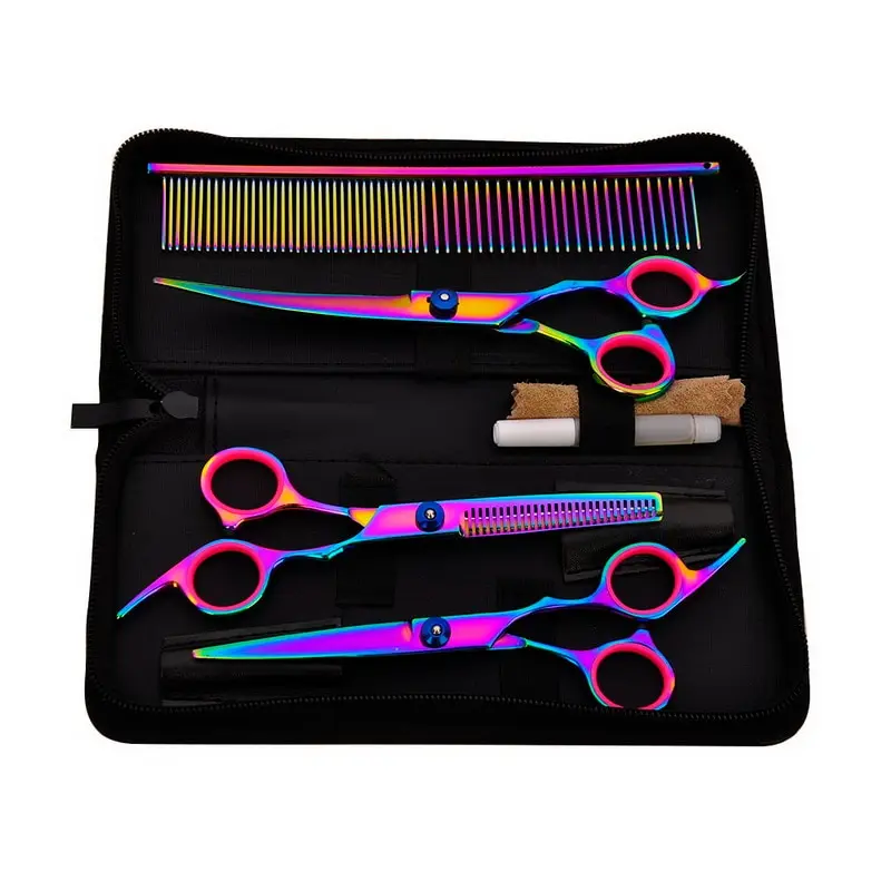 Парикмахерские наборы для стрижки, профессиональные ножницы для стрижки волос, филировочные ножницы, набор инструментов для стрижки волос, Цветные Ножницы - Цвет: 1 set