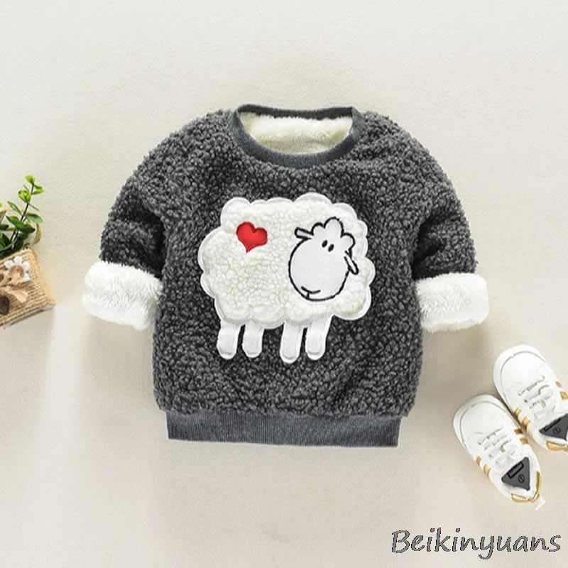 Осенне-зимняя одежда для малышей, вельветовое шерстяное базовое пальто, Детский Теплый свитер, Детский Теплый и бархатный утепленный - Цвет: Gray sheep