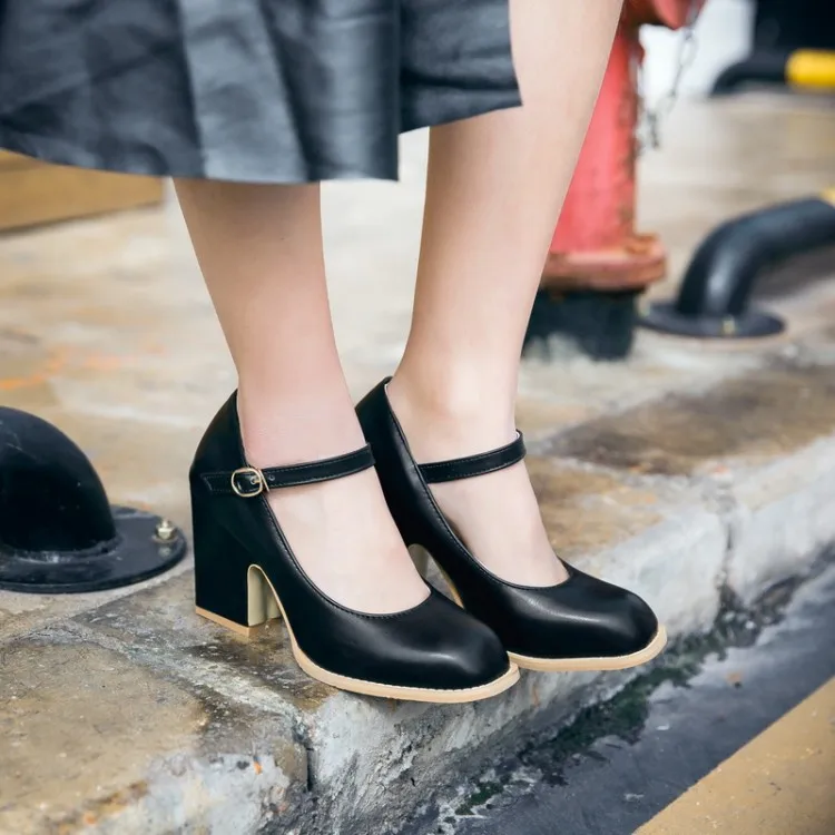 Большой размер 11, 12, 13, 14, 15, 16, 17, женская обувь на высоком каблуке женские туфли-лодочки одноцветная пряжка с квадратным носком и закрытым носком