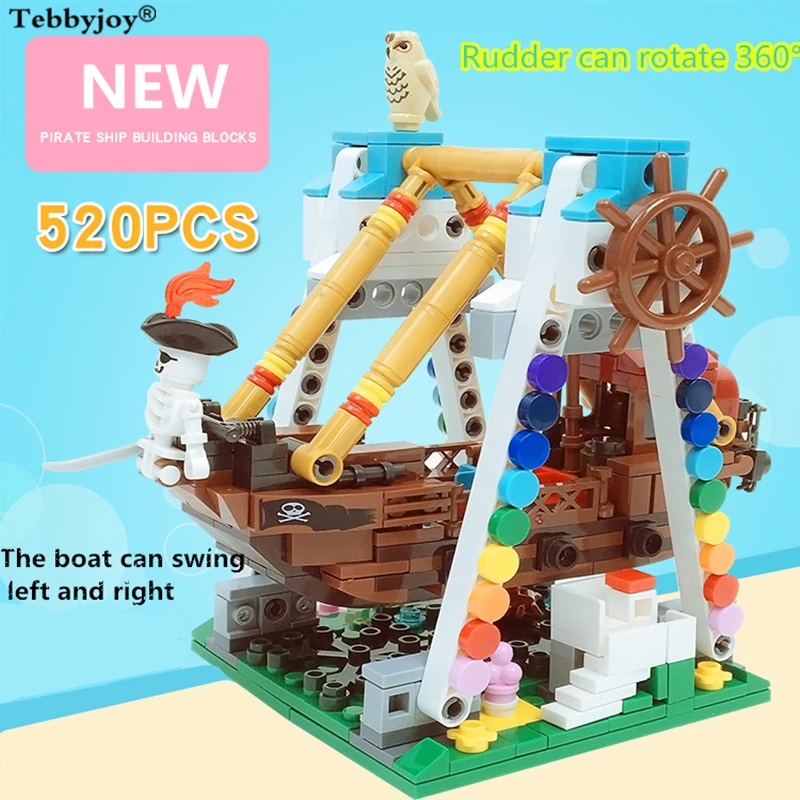 

Pirate ship building blocks 520PCS Pirate Ship Black Pearl Boat 3D Model Building Blocks mini streets Gifts for kids Can shake
