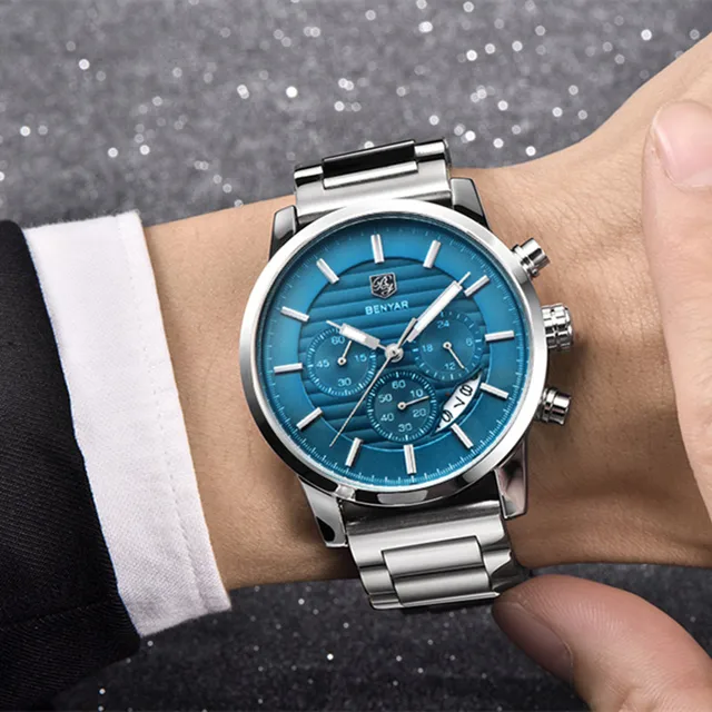 BENYAR Business Chronograph Sport All steel Men Watches Top Brand Luxury Military Quartz Male Watchwrist Clock Relogio Masculino 6