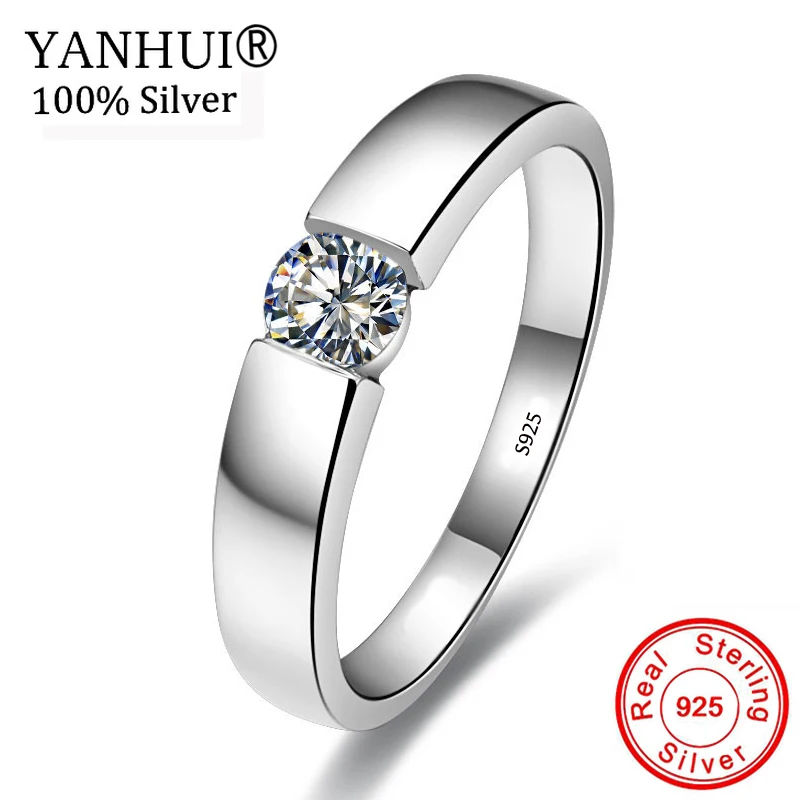 

YANHUI 100% Solid 925 Sterling Silver Wedding Rings for Women and Men set 6mm 1Ct CZ Zirconia Jewelry Engagement Gift Ring NRD10