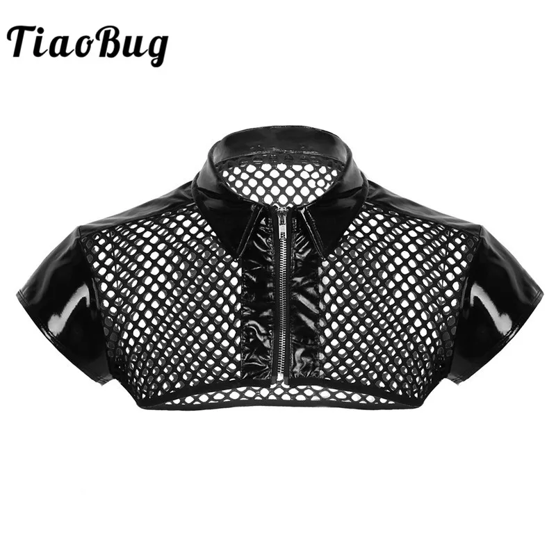 Мужской сетчатый прозрачный топик TiaoBug из лакированной кожи с ремнем для