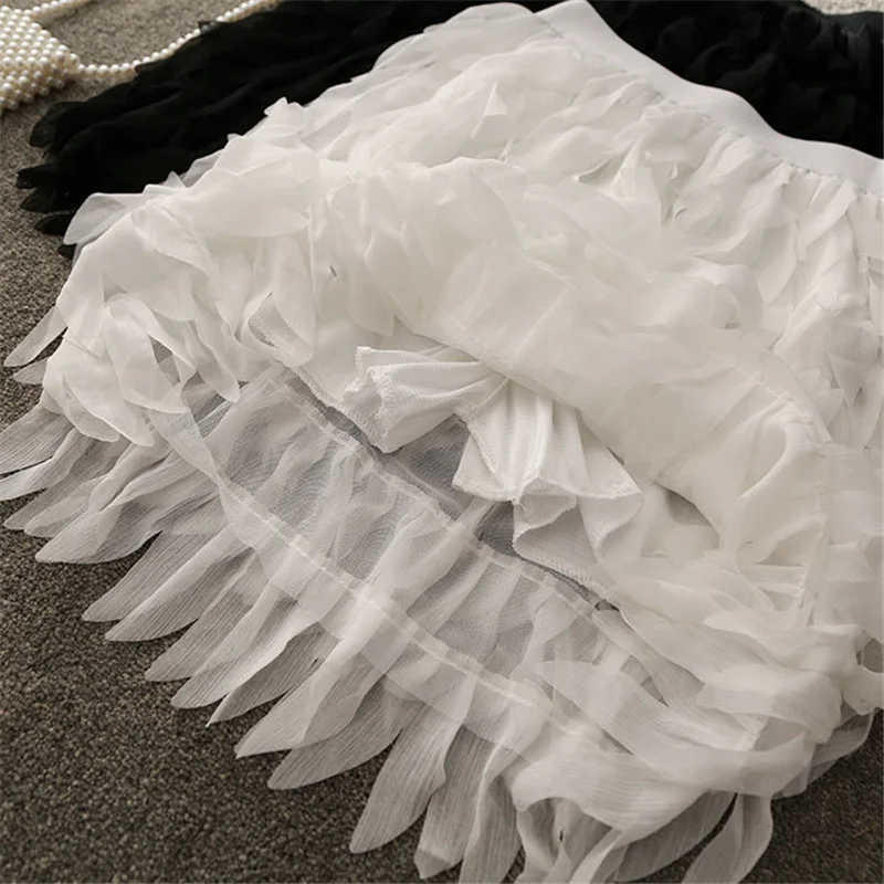 Шифоновая юбка с перьями, женская летняя многослойная юбка с высокой талией, Милая Белая Мини-Юбка Kawaii, женская короткая юбка в стиле хип-хоп, посылка Saia