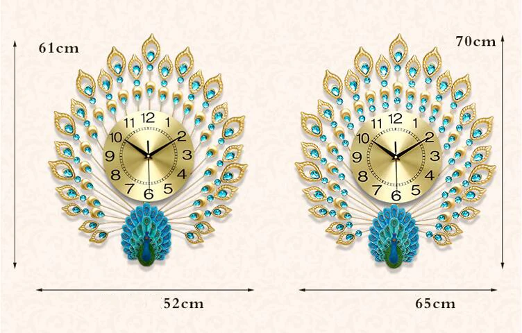 Европейские настенные металлические часы с павлином Фениксом, украшения для дома, гостиной, оригинальные кварцевые настенные часы, орнамент