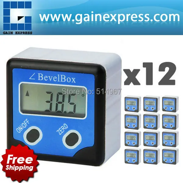 

12 pieces x Waterproof Digital Bevel Box Gauge Angle Protractor Inclinometer w/ 3 Strong Disk Magnet 0.1deg. Accuracy lot of 12