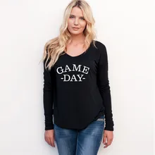 Mokingtop brand clothing Funny Game day Letter Printed t shirt Women Casual Long sleeve harajuku tshirt tops tees
