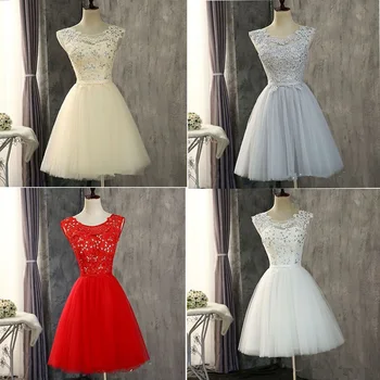 

Bling Bling Crystal Beaded Short Bridesmaids Dresses Lace Appliques Prom Party Gowns Honor Of Maid Graduation Dress