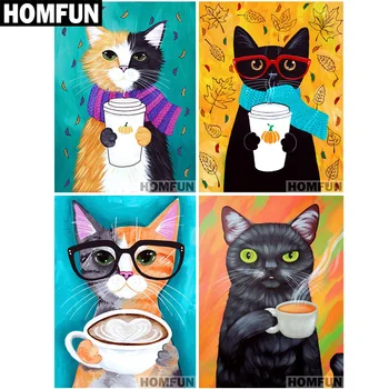 

HOMFUN Full Square/Round Drill 5D DIY Diamond Painting "Cartoon Coffee cat" 3D Embroidery Cross Stitch 5D Home Decor Gift