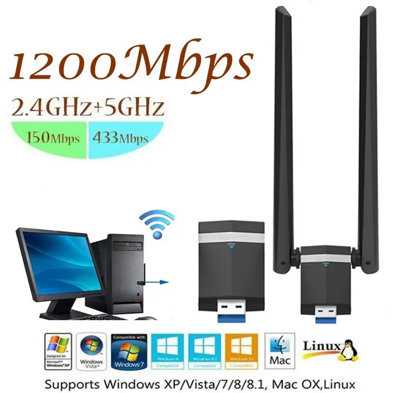 

New Arrival 1200M Dual Band NIC RTL8812BU Solution USB3.0 high-speed Dual Band WiFi Game NIC Dropship 10.9