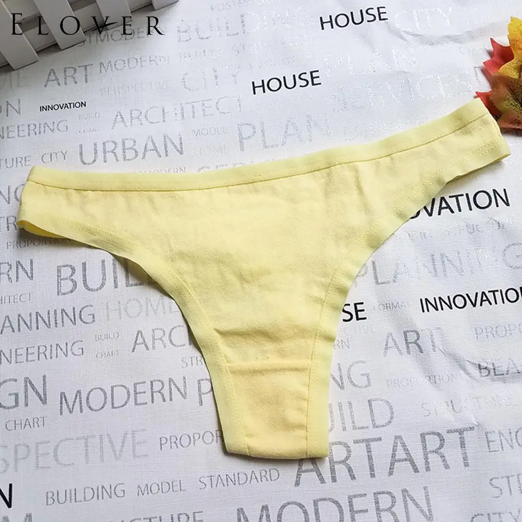 Yellow Elover, женские сексуальные стринги, хлопковые трусы, женские, одноцветные, эластичные, низкая талия, сексуальное нижнее белье, нижнее белье, стринги, трусы, женские трусы - Цвет: Yellow