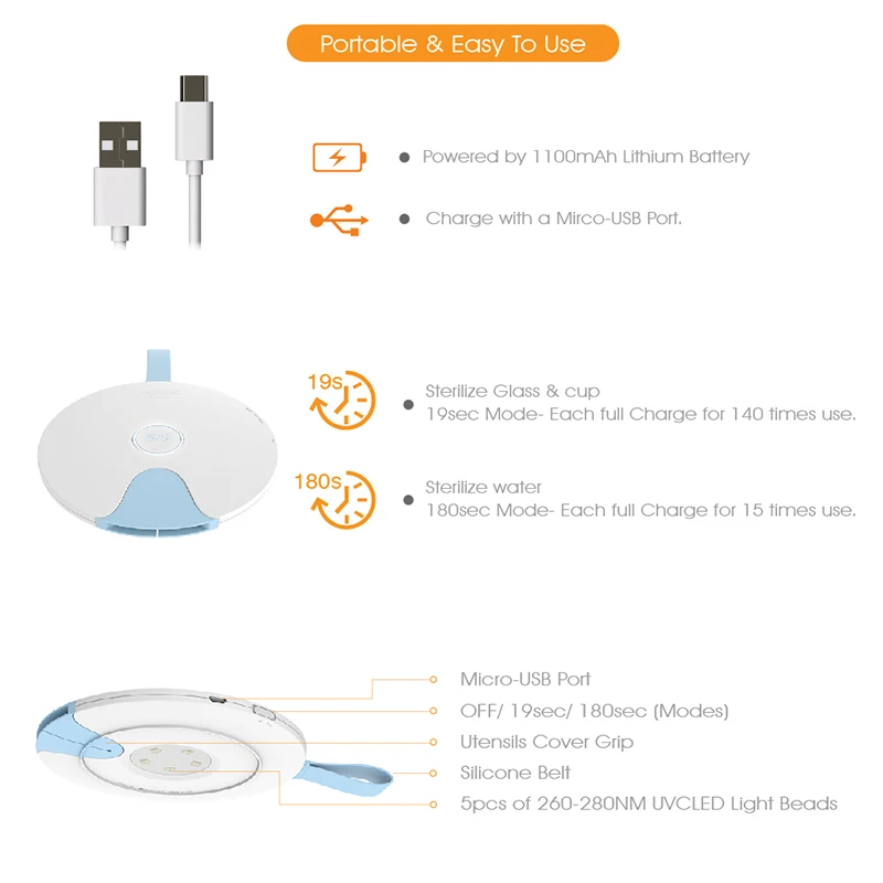  59S Multifunctional UV LED Sterilizer S8 Portable Sterilizing Cover for Baby Tableware Milk Bottle  - 32968855692