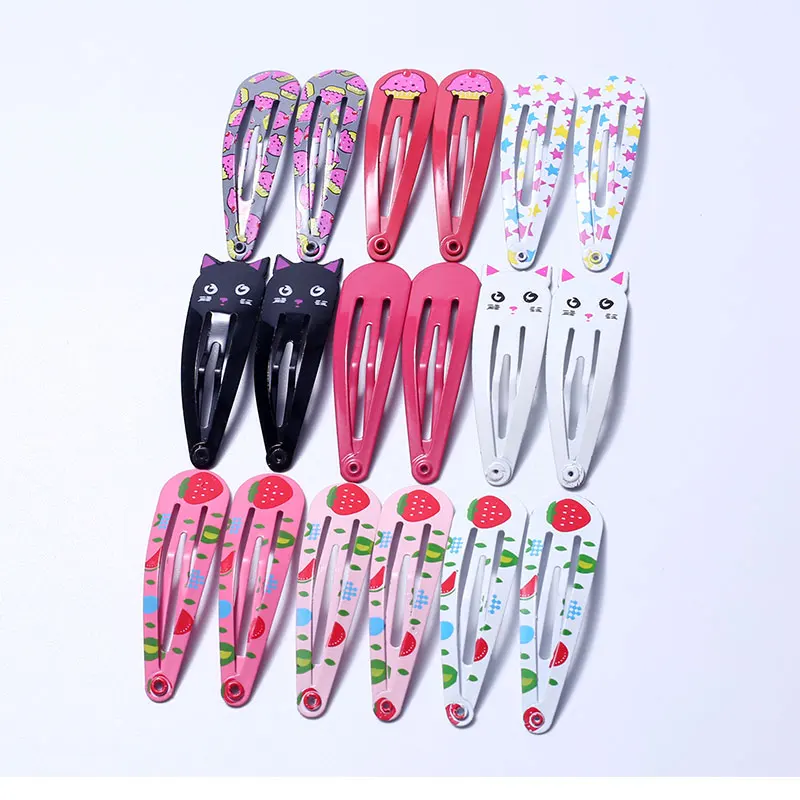 18pcs 5cm Hairpins Snap Hair Clips for Children Girls Hair Accessories Baby Cute Hair Clip Pins Cat Color Metal Printed Barrette