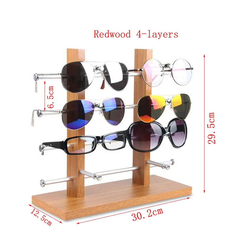 Double Row Solid Wood Base Glasses Display Stand Aluminum Alloy Sunglasses Display Stand Myopia Bracket Storage Rack