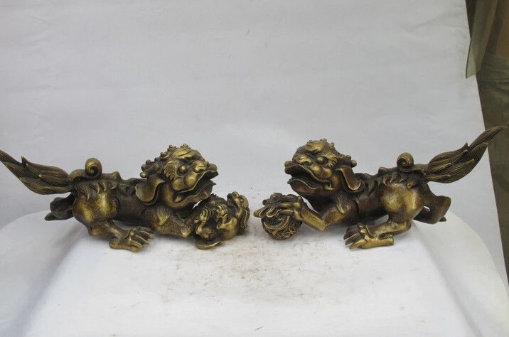 

wholesale factory Tibet 100% bronze Copper Avoid Evil Fu Foo Dog lion Kylin Kirin play bead pair