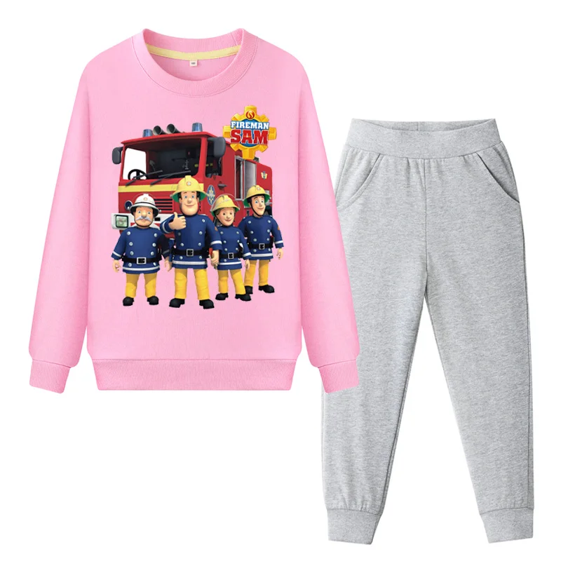 Children Spring 2019 Clothing Sets Boys Fireman Sam Costume Suit Girls Pink Casual Set Kids O-Neck Hoodies+Pant Tracksuits WL089 (3)