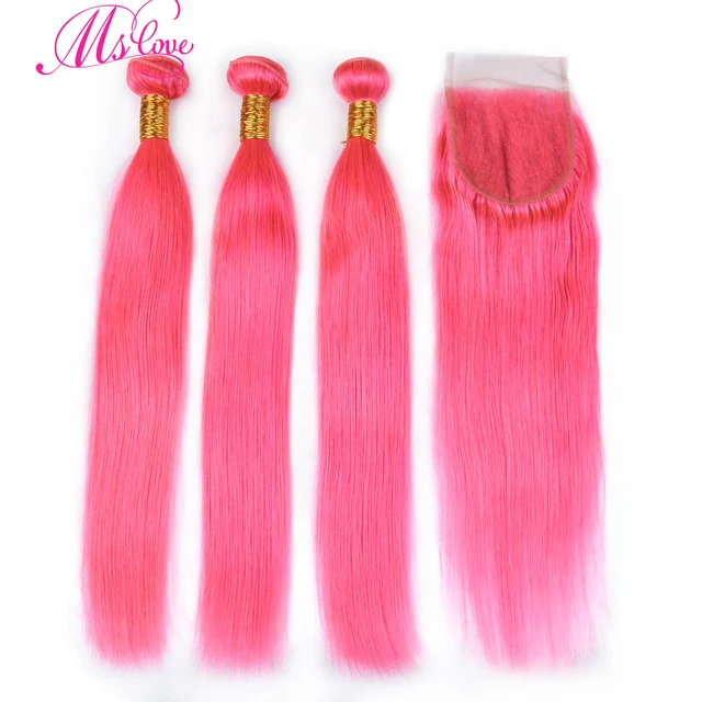 Cheap Ms Love Pre Colored Pink Straight Hair Bundles With Closure 100% Human Hair Bundles With Closure 4*4 Remy Human Hair Extensions Cheap Ms Love Pre Colored Pink Straight Hair Bundles With Closure 100% Human Hair Bundles With Closure 4*4 Remy Human Hair Extensions