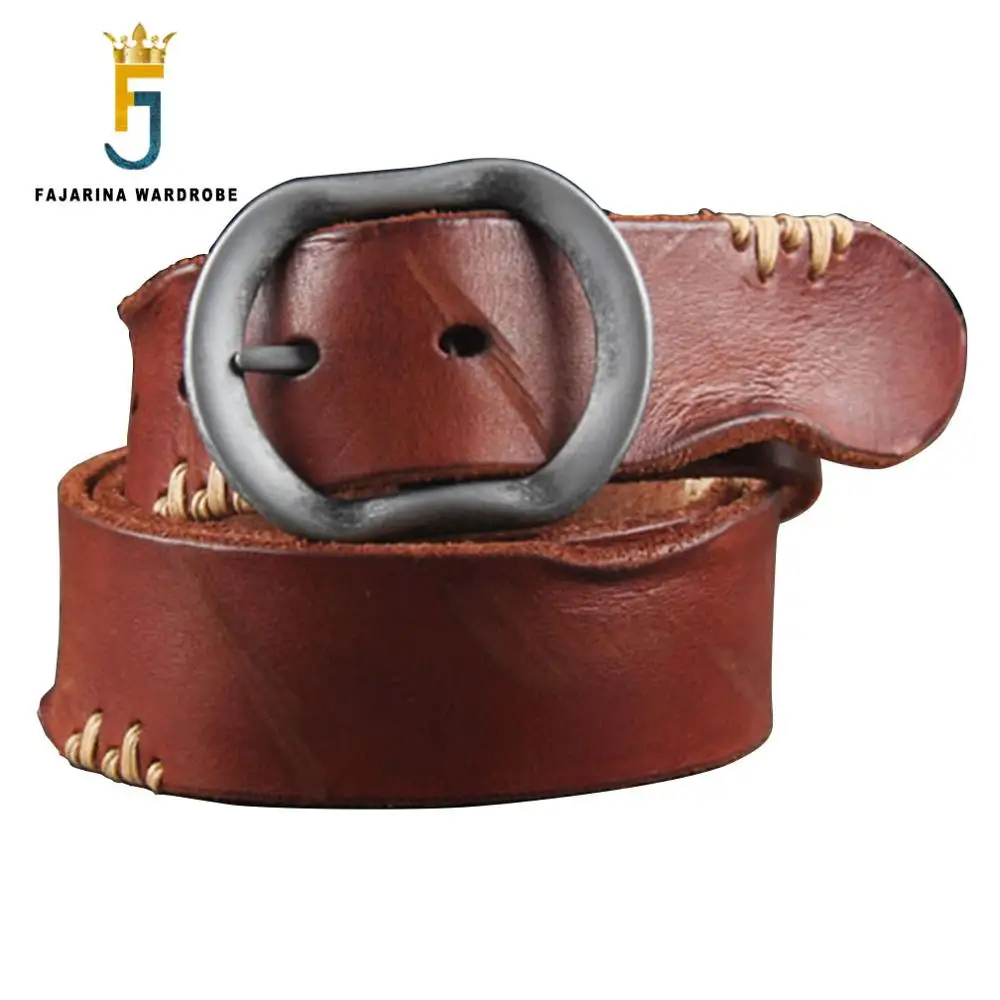 FAJARINA Personality Folded Vintage Cow Skin Leather Retro Belts Thick Lines Men's Leather Needle Buckle Belt for Men N17FJ086