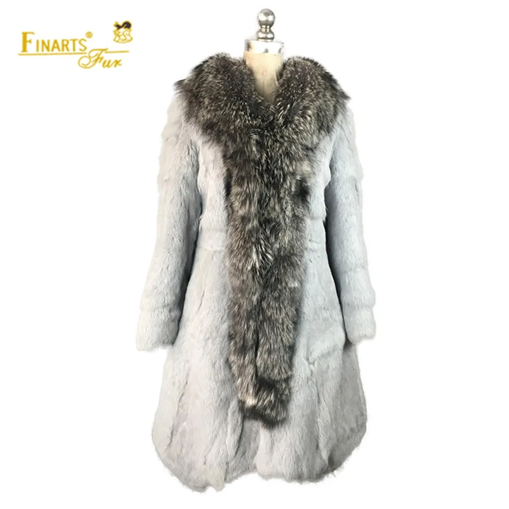 100cm Long Winter Real Rabbit Fur Coat Women Light Genuine Rabbit Fur