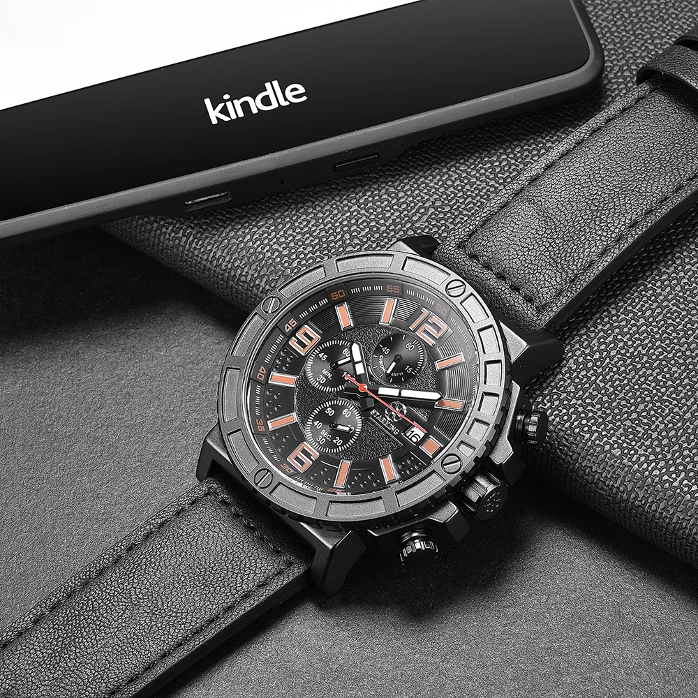 STARKING Men's Sport Wrist Watch Genuine Leather Watch Band Chronograph Russian Military Watches 30M Water Resistant Army Watch (34)