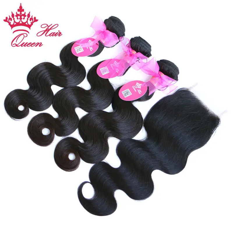  Queen Hair Products Brazilian Virgin Human Hair With Closure Body Wave Hair Bundles With Top Lace Closure Queen Hair Co., Ltd 