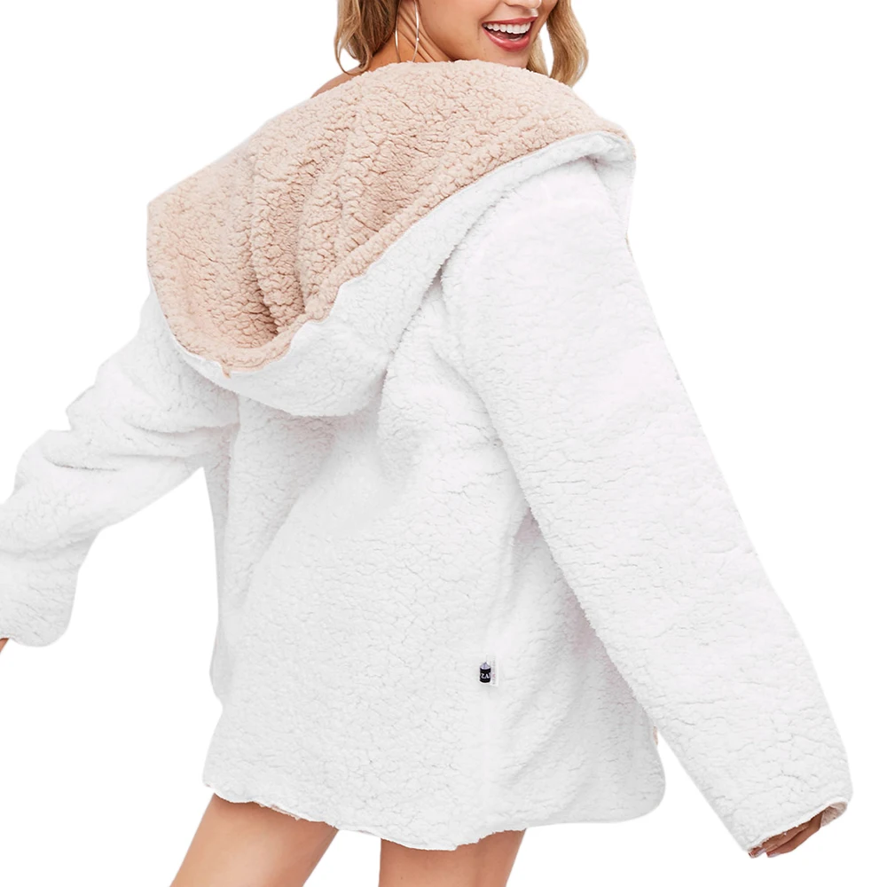 zaful hooded open front lamb wool coat