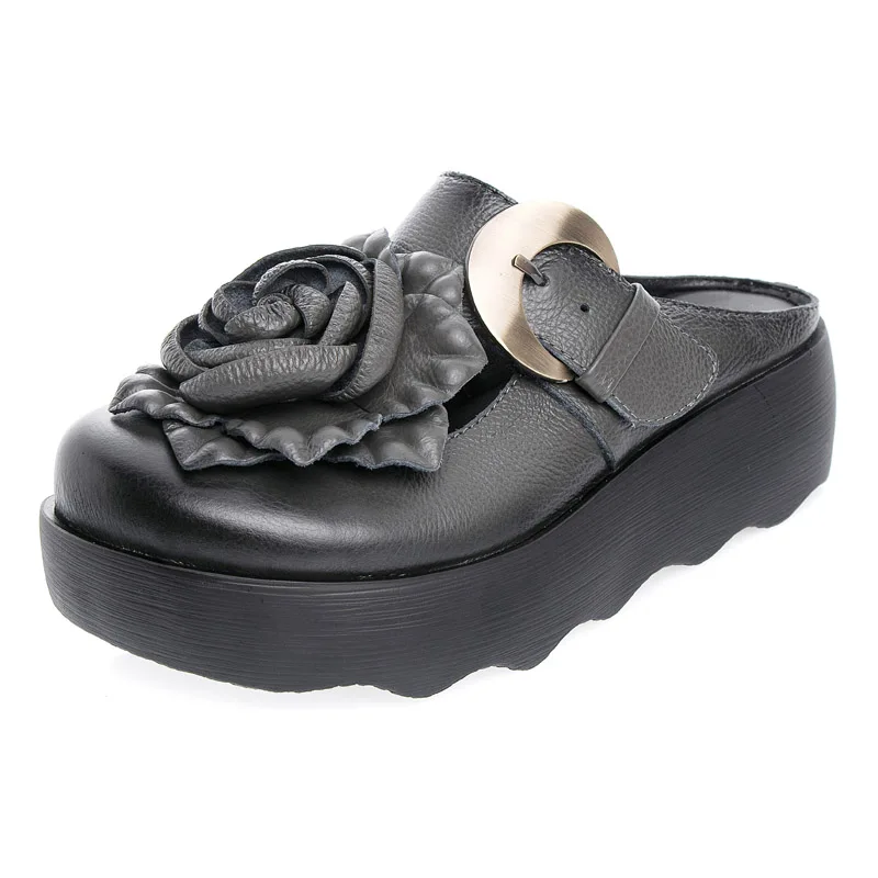 Artdiya/Новинка; оригинальная Летняя женская обувь; шлепанцы ручной работы с цветами; кожаные сандалии в национальном стиле; толстая подошва; круглый носок; Пряжка