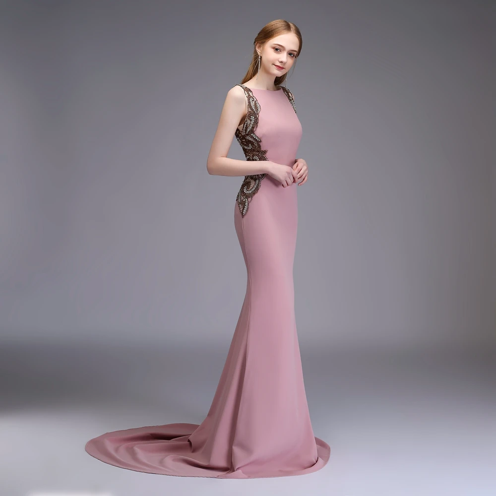 SSYFashion, новинка, роскошное вечернее платье русалки, высококачественное, расшитое бисером, сексуальное, с открытой спиной, розовое, без рукавов, длинное, рыбий хвост, вечерние платья для выпускного вечера