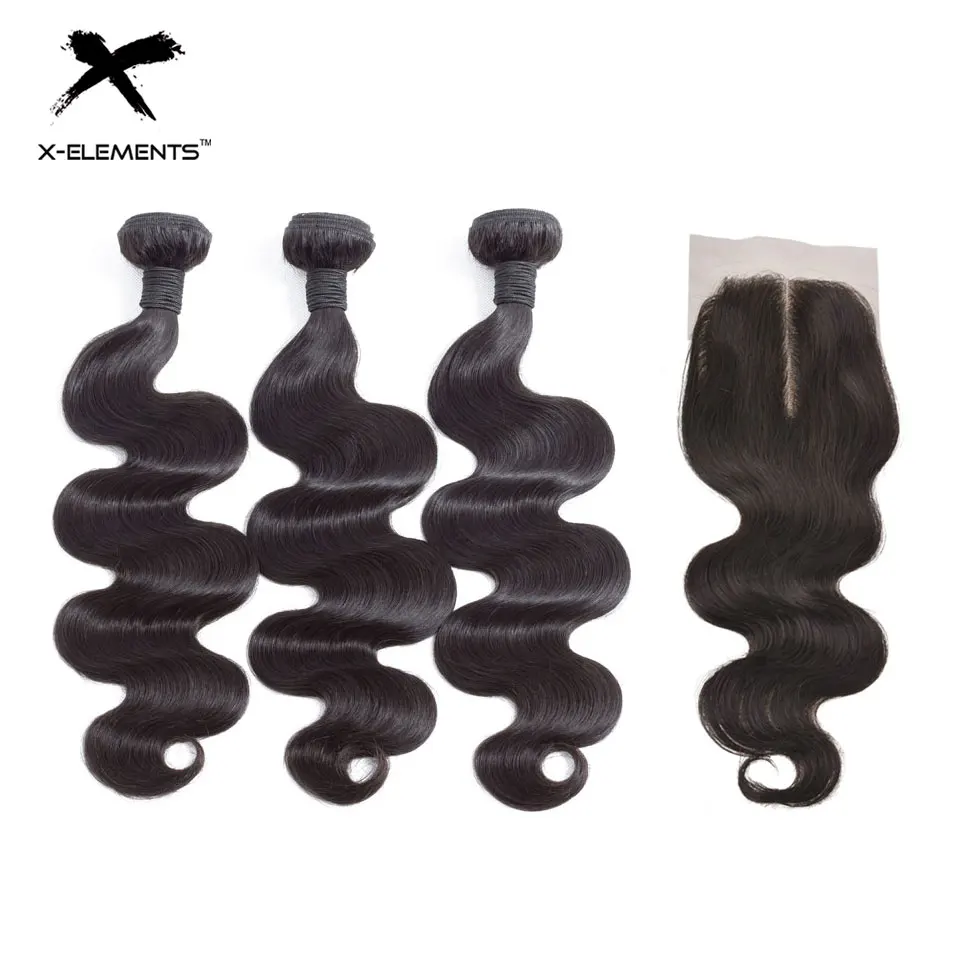 

X-Elements 4x4 Lace Frontal Closure Brazilian Body Wave Human Hair Bundles With Closure Non Remy Hair Weave Bundles With Closure