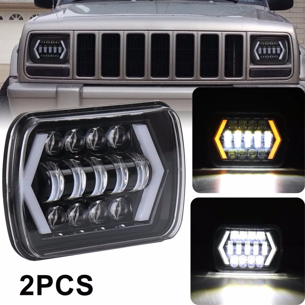 

2PCS 7x6 inch Halo LED Headlight 5x7 inch Square LED Headlamp Arrow Angel Eyes DRLlamp Fit Trucks Jeep Wrangler XJ YJ Sedans
