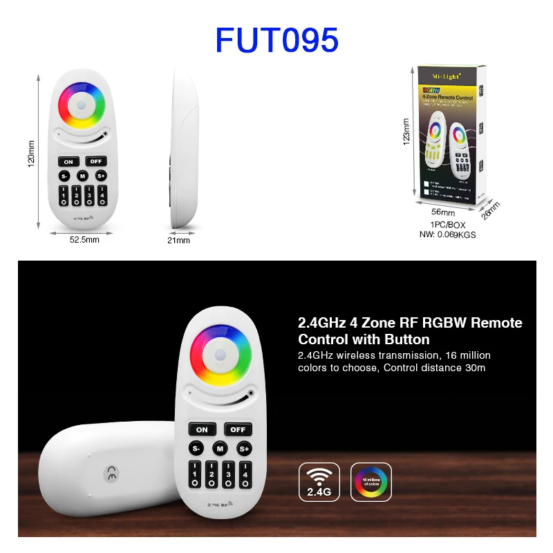 FUT095 MiBOXER 2,4G RF беспроводной пульт дистанционного управления; Одноцветный/CCT/RGB/RGBW/RGB+ CCT контроллер Диммер светодиодной ленты; WiFi iBox умный светильник iBox1/iBox2 - Цвет: FUT095
