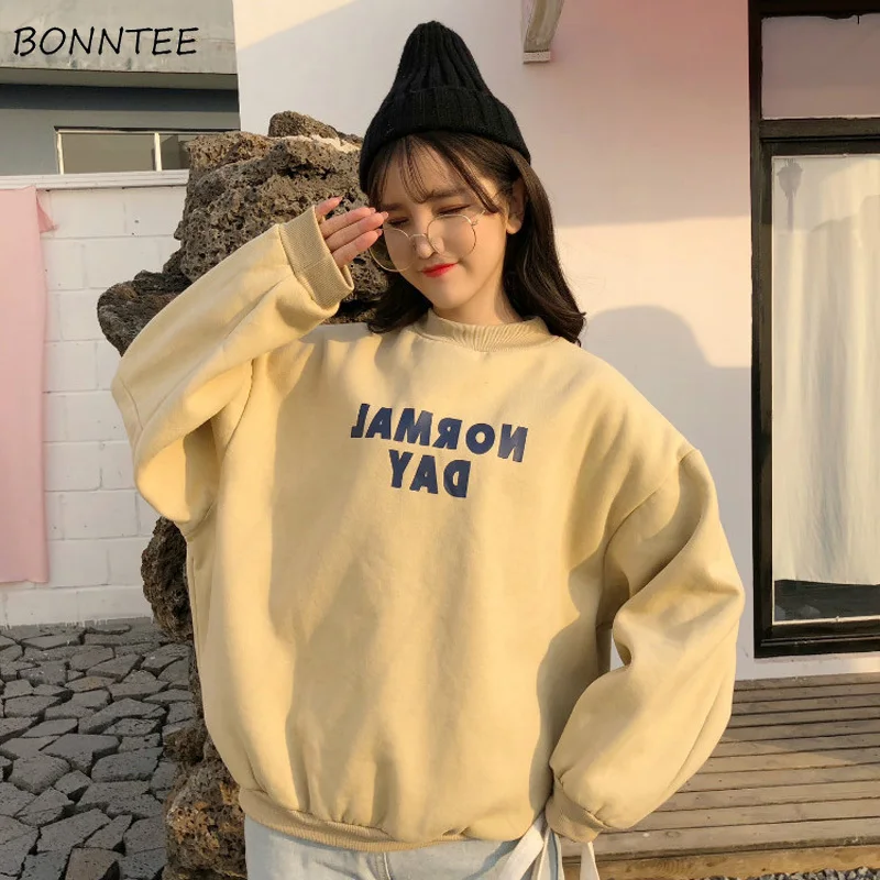 Толстовки женские 2018 Ulzzang плюс бархатные зимние теплые мягкие Модные женские пуловеры студенческие буквы с круглым вырезом женские