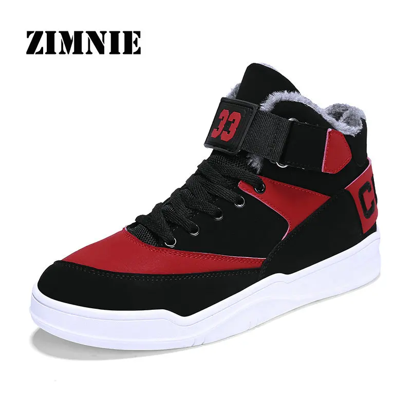 Black Red ZIMNIE/; Мужская обувь для бега; модные зимние ботинки с высоким берцем; теплые зимние ботинки на меху; зимняя спортивная Рабочая обувь; мужские ботильоны - Цвет: Black Red