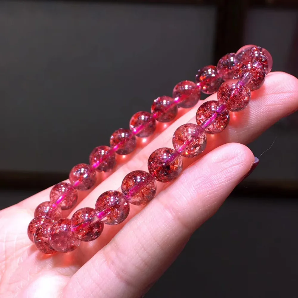 Высокое качество натуральный Lepidocrocite кварц красный супер семь 8,3 мм прозрачный Круглый бисер растягивающийся Кристальный женский браслет сертификат AAAAA