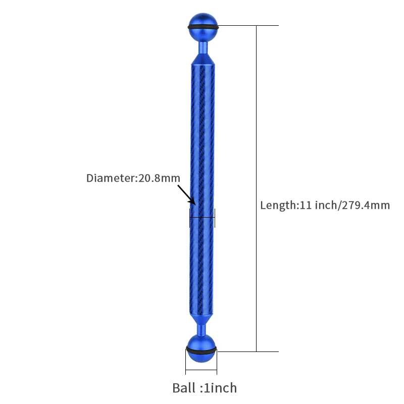 11 inch Blue Углеродное волокно Дайвинг двойной шаровой головкой Поплавковый плавучий рычаг для OSMO действие для Gopro/eken Спортивная камера смартфон подводный лоток - Цвет: 11 inch Blue