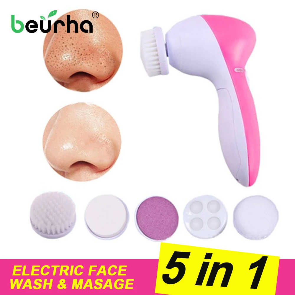 

HOT!!!1set 5 in 1 Electric Wash Face Machine Facial Pore Cleaner Body Cleaning Massage Mini Skin Beauty Massager Brush Wholesale