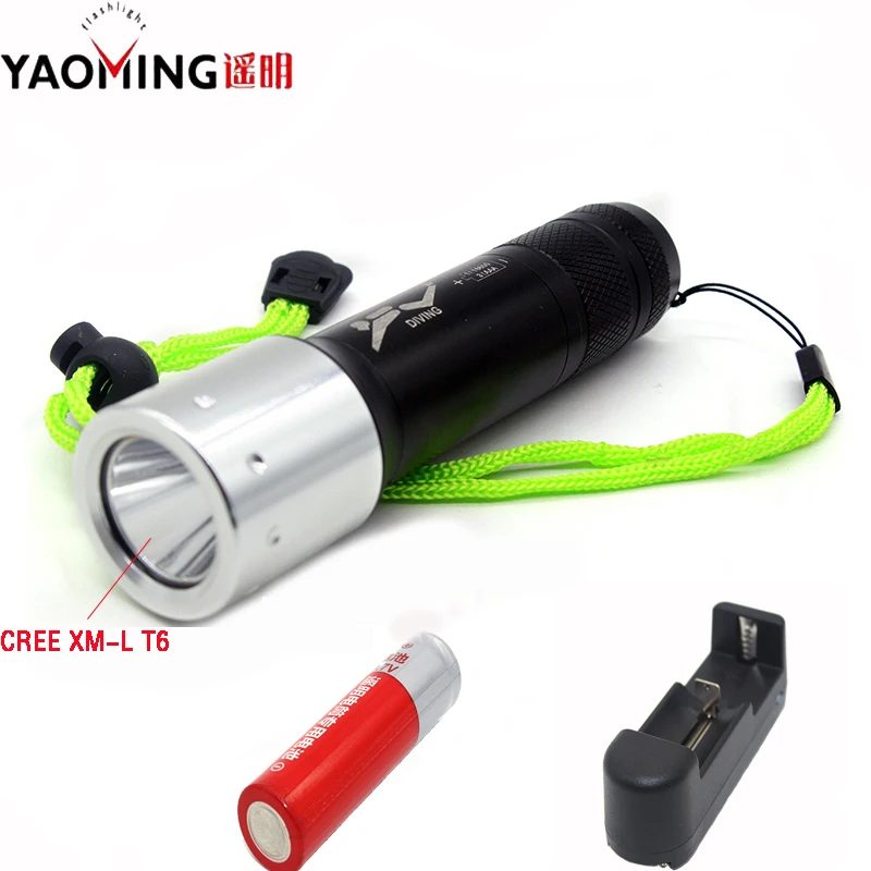

Underwater 100 Meters Diving Flashlight Waterproof Led Linterna Scuba Flashlights Diving Lamp Light + Charger + 18560 Battery