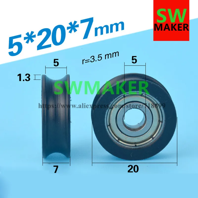 SWMAKER 5*20*7 мм M6* 20*7 мм U Тип паз шкив колеса паз встроенный 625 zz 3D принтер пластиковые сумки подшипник шкив колеса